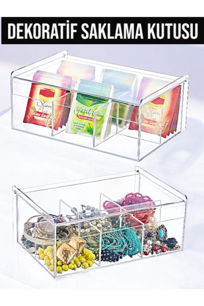 CocoVia Acrylic Storage Box with 6 Compartments - Bag with Lid and Herbal Tea Set