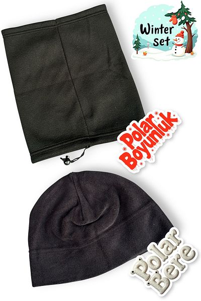 Betülce Unisex Fleece Beanie and Neck Collar Set