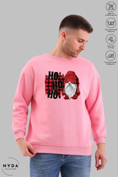 Nyda Collections Unisex Πρωτοχρονιά - Χριστουγεννιάτικο Hohoho Printed Oversize Hoodless Crew Neck φούτερ
