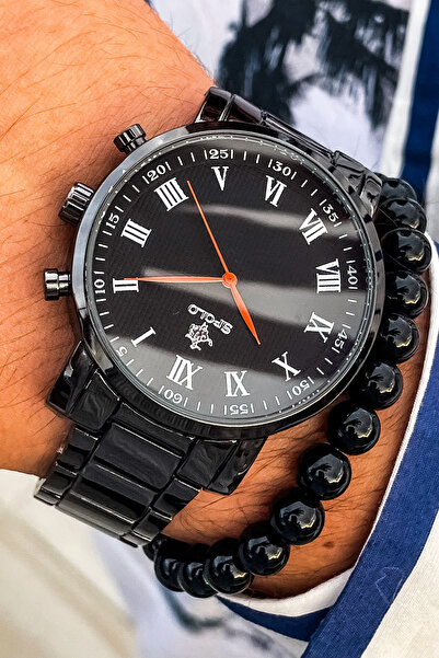 S.POLO طقم ساعة يد وسوار للرجال مقاوم للماء