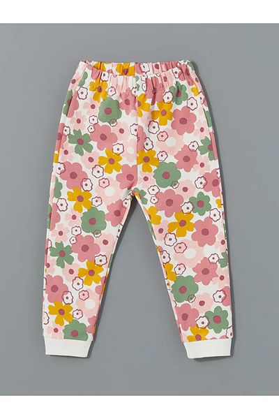 LC Waikiki Lcw Baby - Ecru Floral Print Baby Girl Sweatshirt and Sweatpants Set of 2