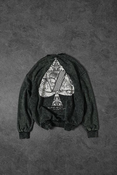 Slatra Ανδρικό φούτερ Khaki Spades Washed Crew Neck Oversize