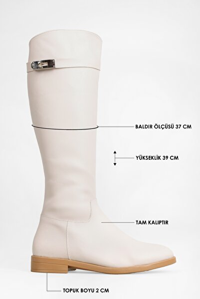 Shoeberry Γυναικείες Meroni Μπεζ Δερμάτινες Μπότες Πόρπης Μπεζ Δερμάτινο