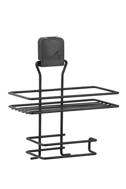 Lalezar Suport pentru hârtie igienică adeziv negru cu raft și raft pentru tel...