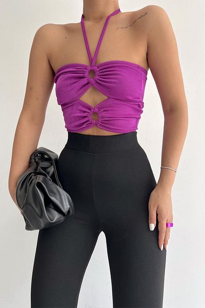 Lukas Μωβ Cut Out Top Μπλούζα με αγκράφα - 1514.9135