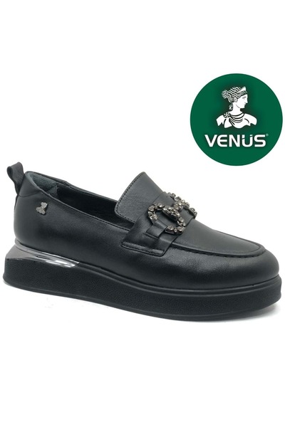 Venüs Earth Genuine Leather Comfort Casual Oxford Orthopedic Women's Shoes Black