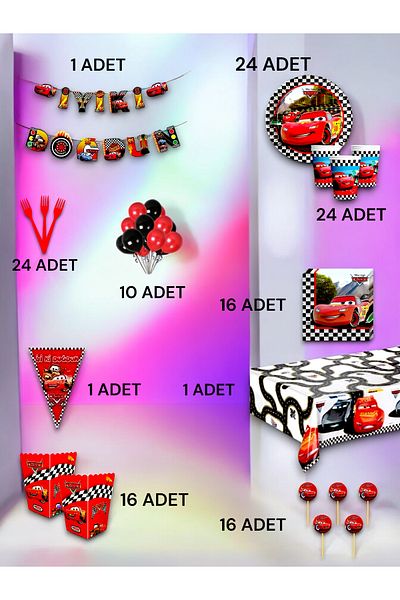 VibeHome 24 Person Cars Themed Ultra Luxury Set - Birthday Party and Fun Events