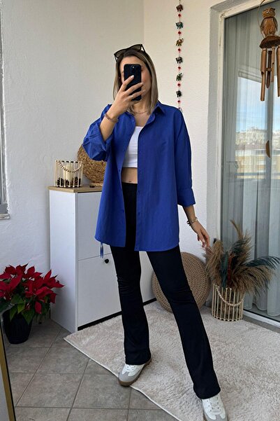 Mivida Side Tie Oversize Cobalt Blue Shirt