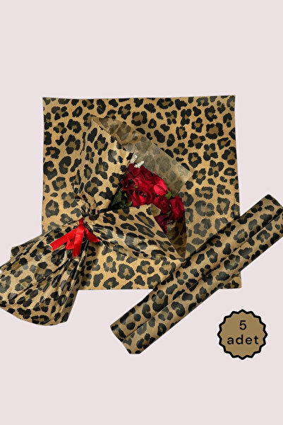 COLORPAK Çiçek Buket Ambalaj Kağıdı - Hediye Paketleme Kağıdı (Leopar Desen) KRAFT 55x55cm (5 adet)