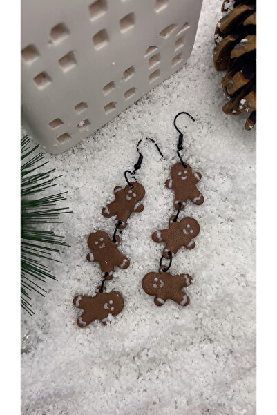 nalanca Yeni Yıl (CHRİSTMAS) Sallantılı Kurabiye Adam Ultra Hafif Polimer Küpe