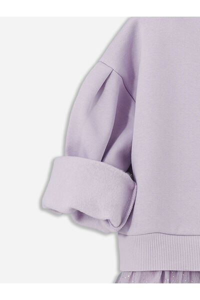 LC Waikiki Lilac Crew Neck Elsa Printed Girls' Dress