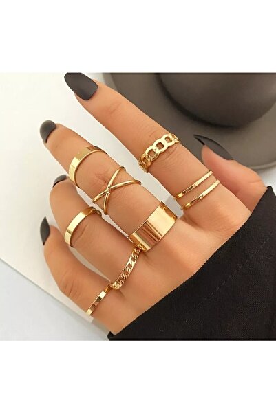 NKIE JEWELS Altın Renk Yüzük – Renk Kadın 10'lu Kombin Seti – Zirkon Detaylı,...