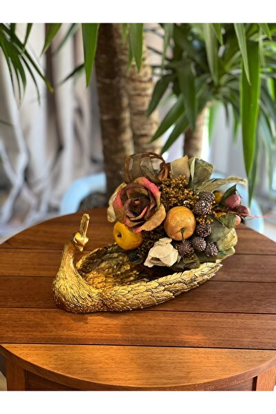 MGS COLLECTION Dekoratif Masaüstü Meyvelik Tavus Şekerlik Altın