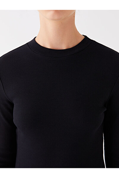 LC Waikiki Black Crew Neck Plain Long Sleeve Dress