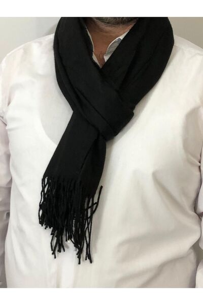 sema aksesuar Erkek Siyah Püsküllü Atkı - Yeni Yıl Yılbaşı Hediyesi Doğum Gün...