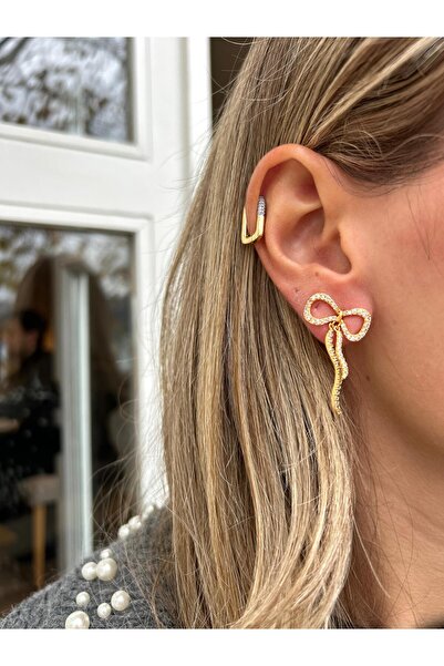 Jerie Zircon Stone Detailed Bow Design Earrings