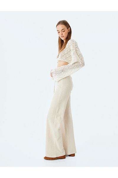 Koton High Waist Gimped Trousers - Wide Leg and Twist