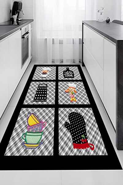 Carmine Carpet Dijital Baskılı Dekoratif Yıkanabilir Kaymaz Taban Mutfak Halısı