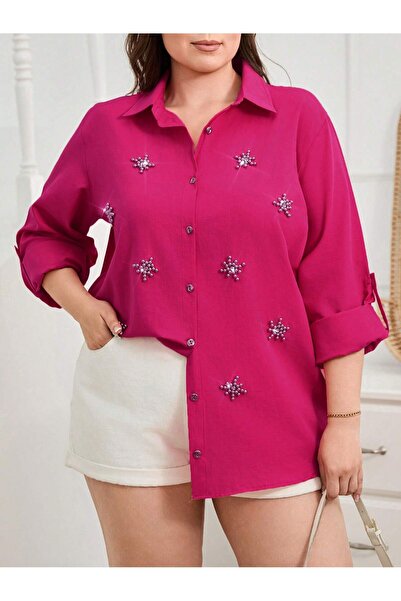 JESSE STORY KADIN FUŞYA TAŞ TASARIMLI BÜYÜK BEDEN GÖMLEK