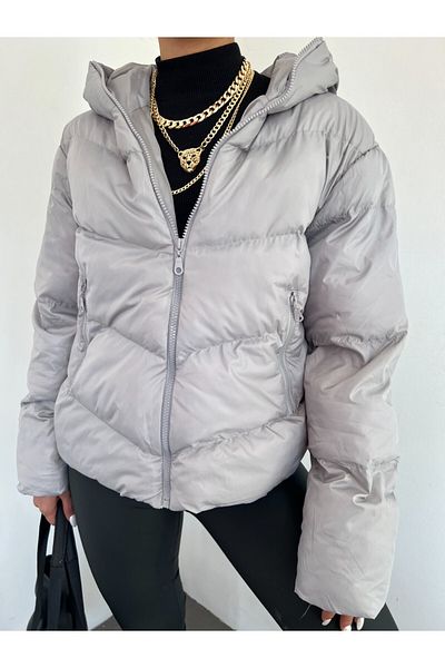 Modamorfo Fester Wintermantel mit Kapuze und Reißverschluss -grau