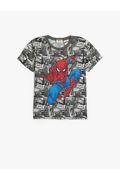 Koton Spiderman Printed Short Sleeve T-Shirt Licensed Crew Neck