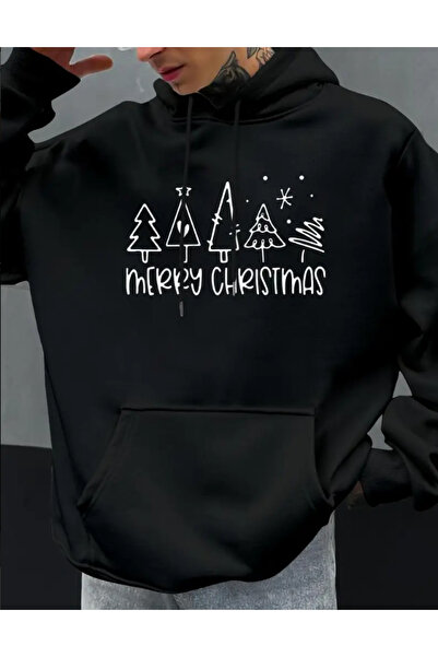 Marco Fresco Hanorac unisex cu glugă imprimat cu brad de Crăciun