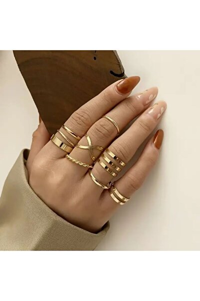 Ervalina مجموعة من 12 حلقة هندسية وخاتم مشترك