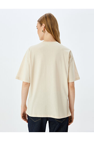 Koton Κολλέγιο εμπριμέ με λαιμόκοψη Oversize κοντομάνικο μπλουζάκι