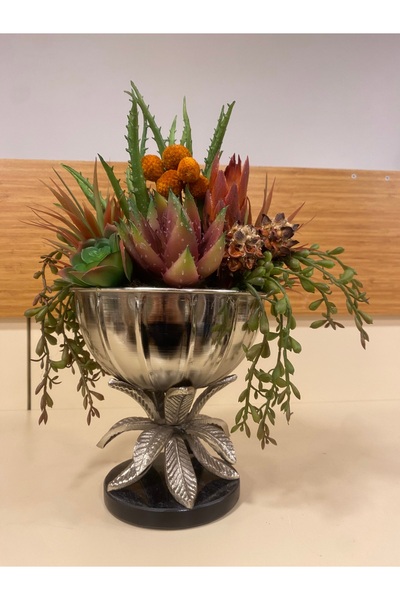 PLUS HOME سكولنت اصطناعي متوسط الحجم من النحاس المصبوب الفضي والرخام المصبوب ...