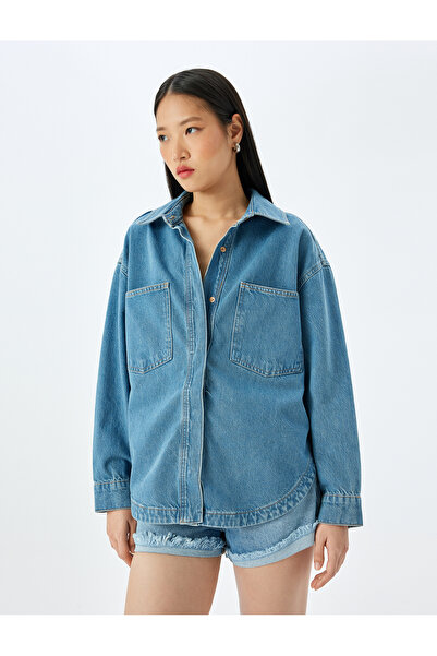 Koton Oversize nášivka s kapsami na knoflíky džínová košile bunda