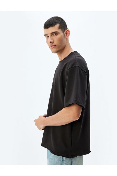 Koton Υπερμεγέθη T-Shirt Crew λαιμόκοψη κοντό μανίκι βαμβακερό συμπαγές ύφασμα