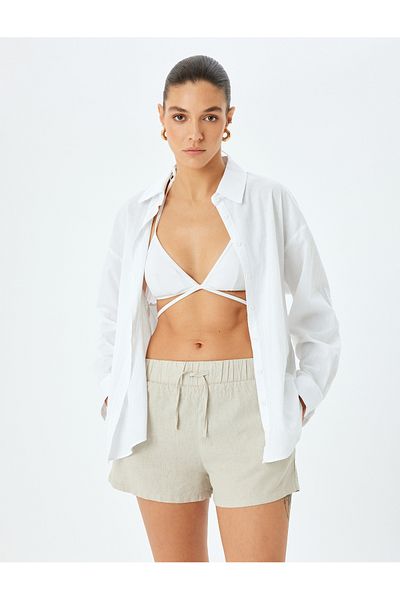 Koton Viscose Linen Blended Shorts with Lace-Up Waist Pockets