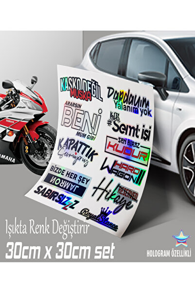 Automod türkçe yazı otomobil motosiklet atv laptop cam vb. yüzeyle uyumlu çoklu model set