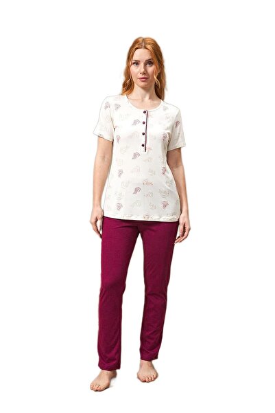 PJS طقم بيجامة نسائي باللون العنابي 25143