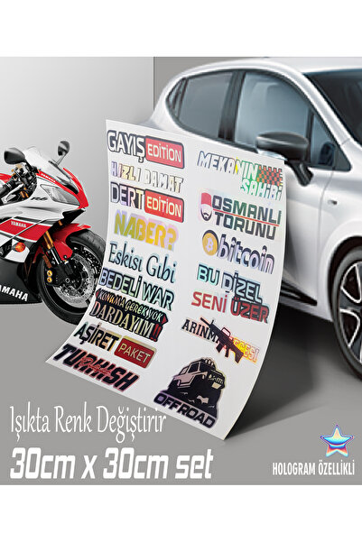 Automod oto sticker türkçe yazı otomobil motosiklet atv laptop cam vb. yüzeyle uyumlu çoklu model set