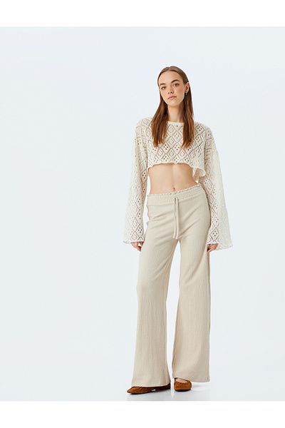 Koton High Waist Gimped Trousers - Wide Leg and Twist