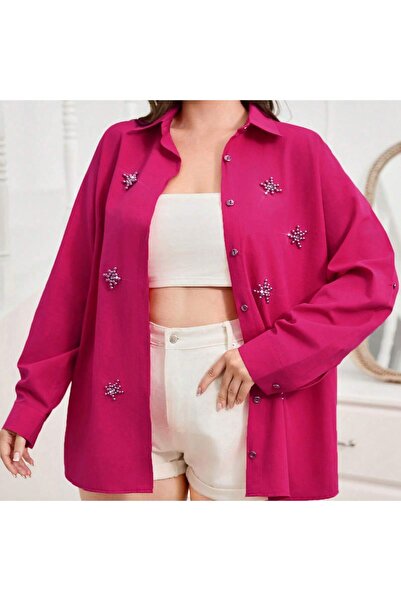 JESSE STORY KADIN FUŞYA TAŞ TASARIMLI BÜYÜK BEDEN GÖMLEK