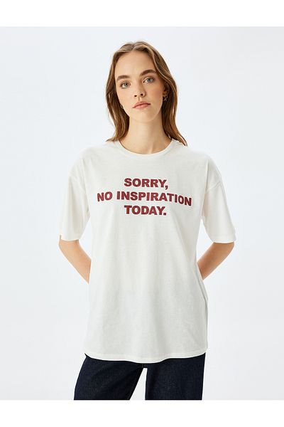 Koton Slogan Printed Short Sleeve Crew Neck Oversize T-Shirt