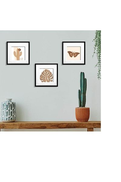 Senden Hediye Classic Black Square Frames with Adhesive Disconnect and Mat - Pack of 3 21X21Cm Black