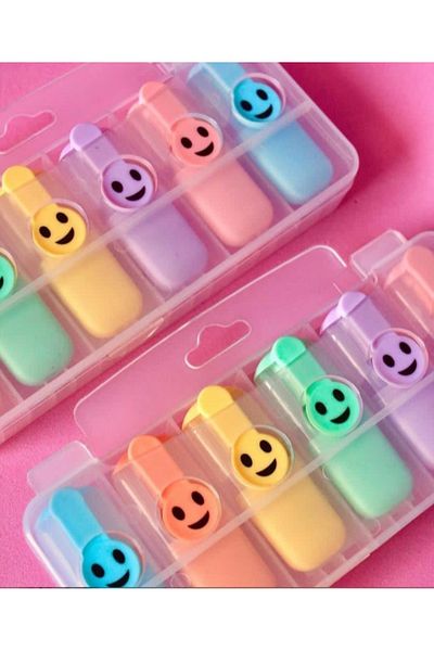 ÇİLEKHOMEAVM Set of 6 Emoji Patterned Highlighters
