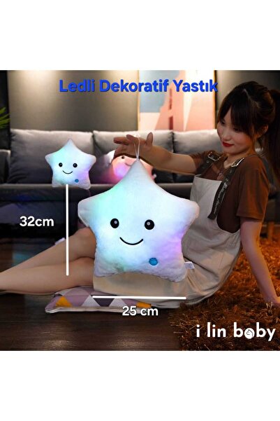 i lin baby Sevimli Led Işık Yıldız Yastık, Doğum Günü Hediyesi Ev Dekoru, Yum...