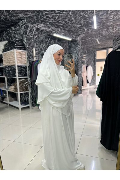 Fashion journey Ferace Sufle Veil Suit Hajj Umrah Prayer Hijab 3 τεμαχίων Αιγυπτιακό Μεσίντα Μεταξωτό Σετ Αζαλέα