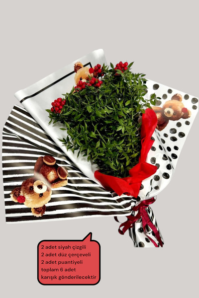 COLORPAK 6 قطع من ورق تغليف باقة الزهور بنمط الدبدوب المختلط مقاس 55 × 55 سم