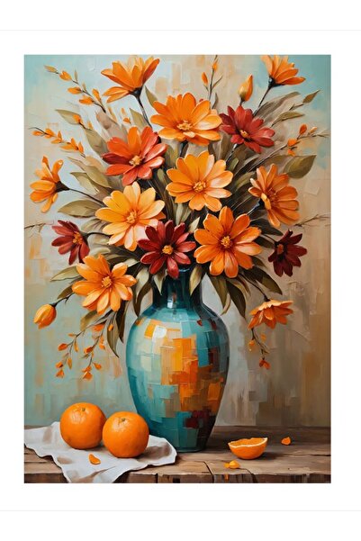 ekart Vazoda Turuncu Çiçekler Hediyelik Mdf Tablo 50cmX 70cm