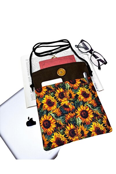 Smyrna Sunflower and Sunflower Pattern Book/Tablet/Ebook Bag with Detachable Strap