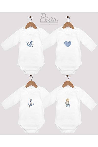 Pear Wear 100% Cotton 4-Piece Baby Boy Bodysuit Snap Fastener 4-Piece Printed Baby Bodysuit