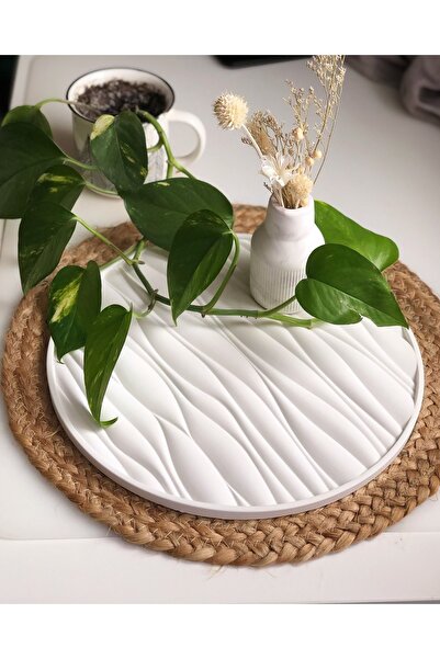 ALADAĞ HOME Aladağ Home - 30 cm Wave Pattern Decorative Stone Tray |   For Presentation, Jewelry and Serving