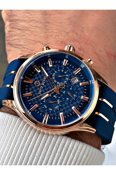 DAVID GUNER Navy Blue Function Men's Wrist Watch - Silicone Band 8271t3