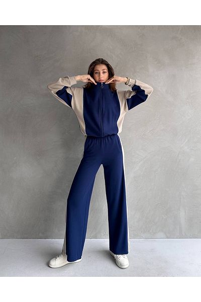 shopshop Γυναικείο Modal Fabric Color Block Σετ αθλητική φόρμα με τσέπη με φερμουάρ
