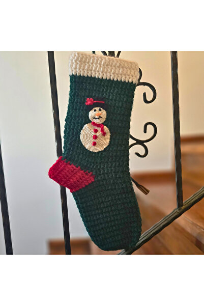 Atelier Nui El Örgüsü Yeni Yıl Temalı Noel Hediye Çorabı Kardan Adam Desenli ...
